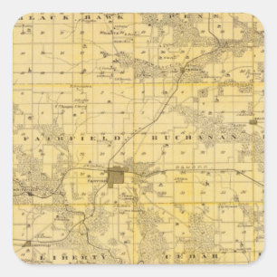 Map of Jefferson County, State of Iowa Square Sticker