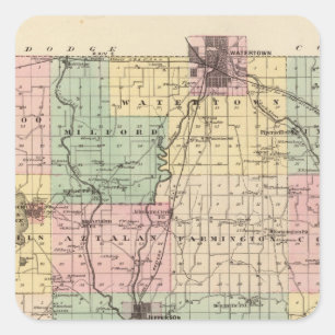 Map of Jefferson County, State of Wisconsin Square Sticker