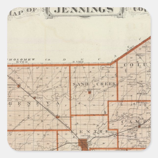 Map of Jennings County Square Sticker (Front)