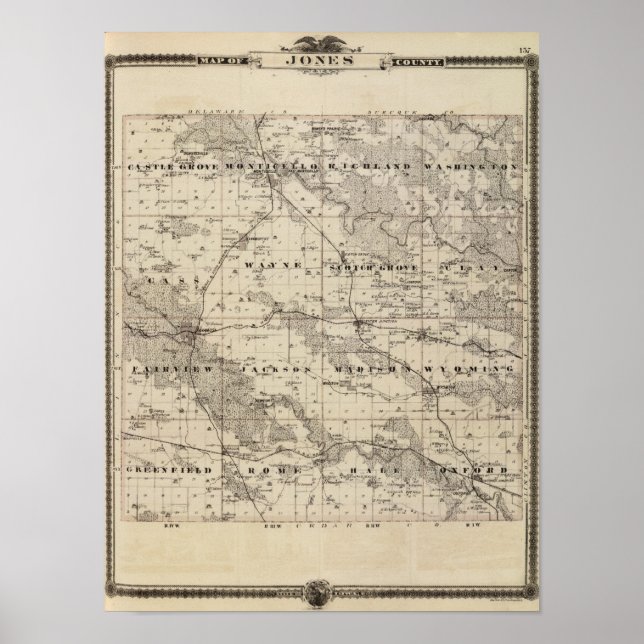 Map of Jones County, State of Iowa Poster (Front)