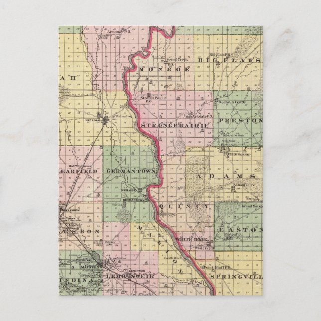 Map of Juneau and Adams counties Postcard (Front)