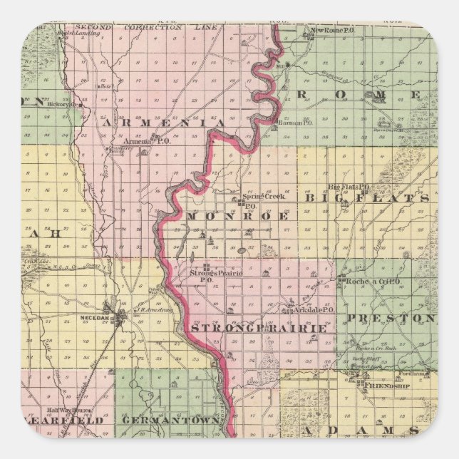 Map of Juneau and Adams counties Square Sticker (Front)