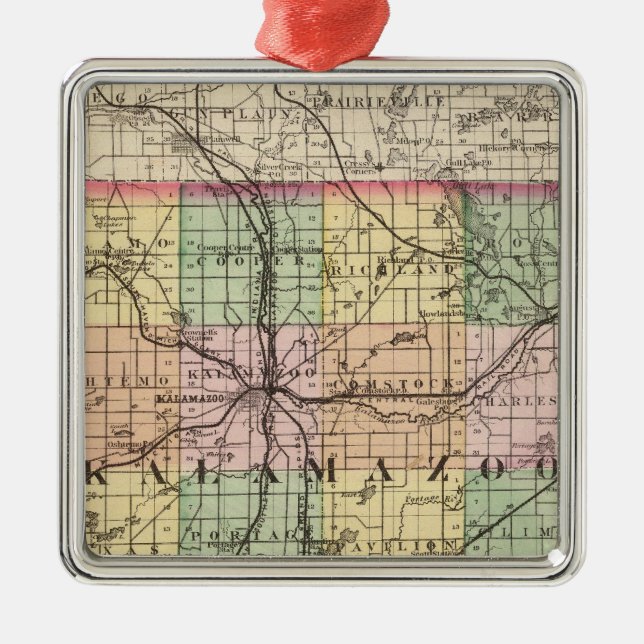 Map of Kalamazoo County, Michigan Metal Tree Decoration (Front)