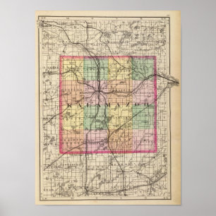 Map of Kalamazoo County, Michigan Poster