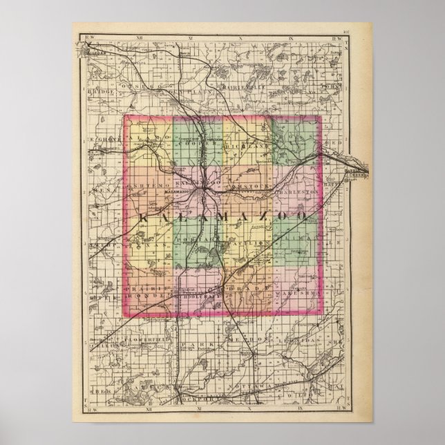 Map of Kalamazoo County, Michigan Poster (Front)