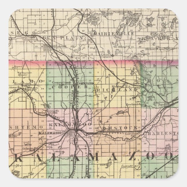 Map of Kalamazoo County, Michigan Square Sticker (Front)