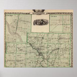 Map of Kankakee County, Kankakee and Gilman Poster