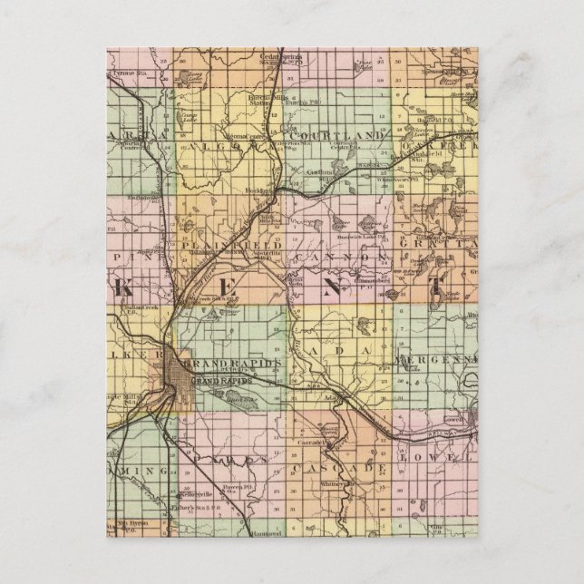Map of Kent County, Michigan Postcard (Front)