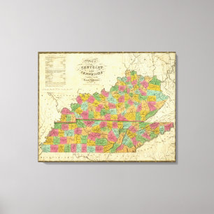 Map of Kentucky and Tennessee Canvas Print