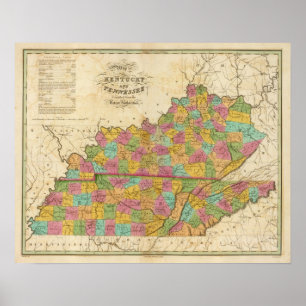 Map of Kentucky And Tennessee Poster