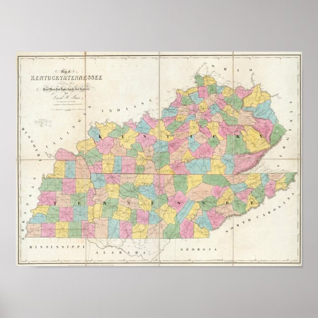 Map of Kentucky & Tennessee Poster (Front)