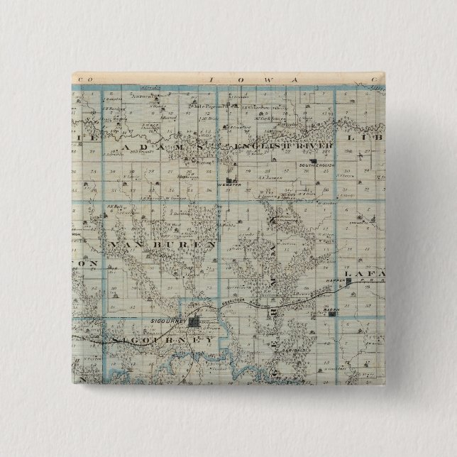 Map of Keokuk County, State of Iowa 15 Cm Square Badge (Front)