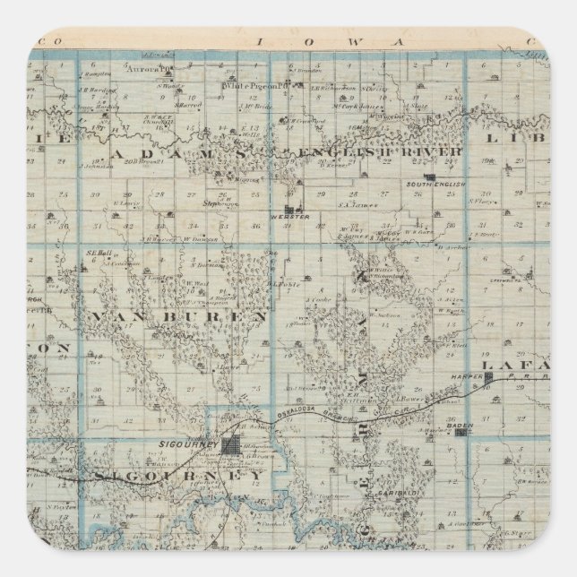 Map of Keokuk County, State of Iowa Square Sticker (Front)