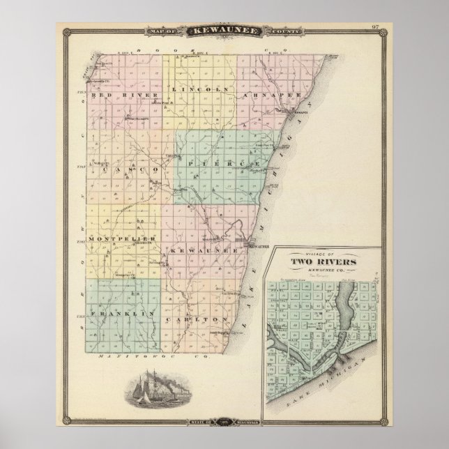 Map of Kewaunee County Poster (Front)