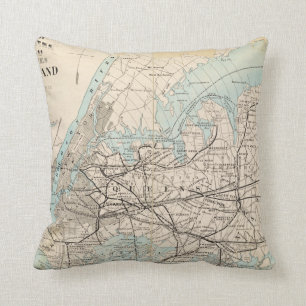 Map of Kings, Queens, Long Island Cushion