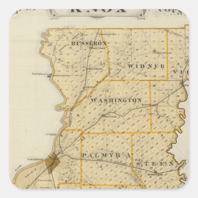 Map of Knox County Square Sticker (Front)