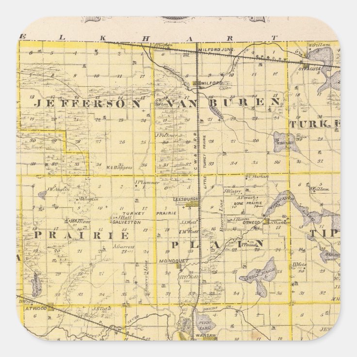 Map of Kosciusko County Square Sticker | Zazzle