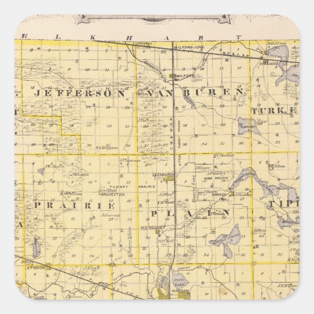 Map of Kosciusko County Square Sticker (Front)