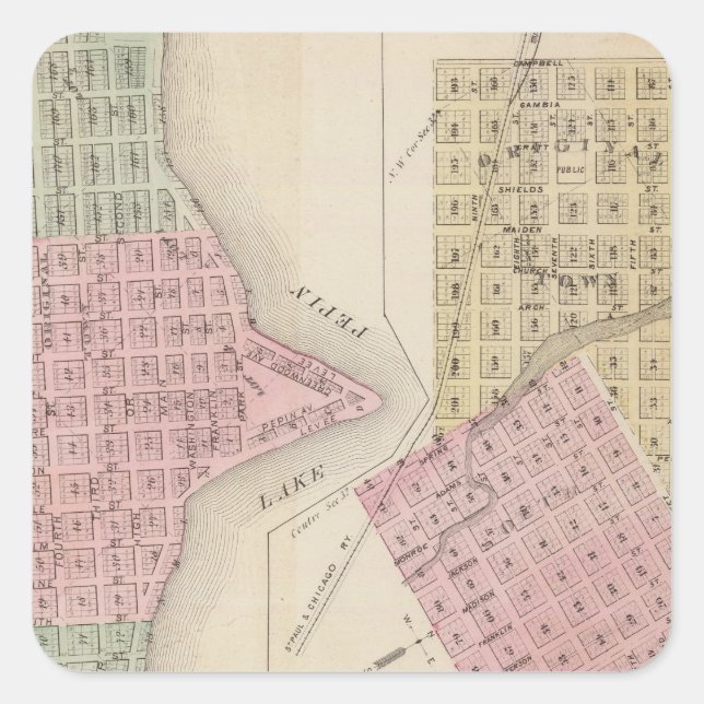 Map of Lake City, and Map of Wabasha, Minnesota Square Sticker (Front)