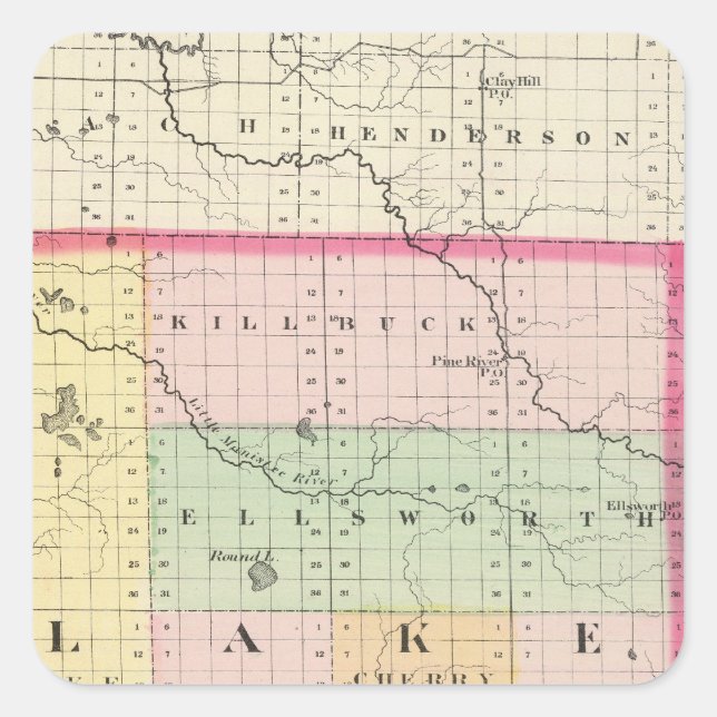 Map of Lake County, Michigan Square Sticker (Front)