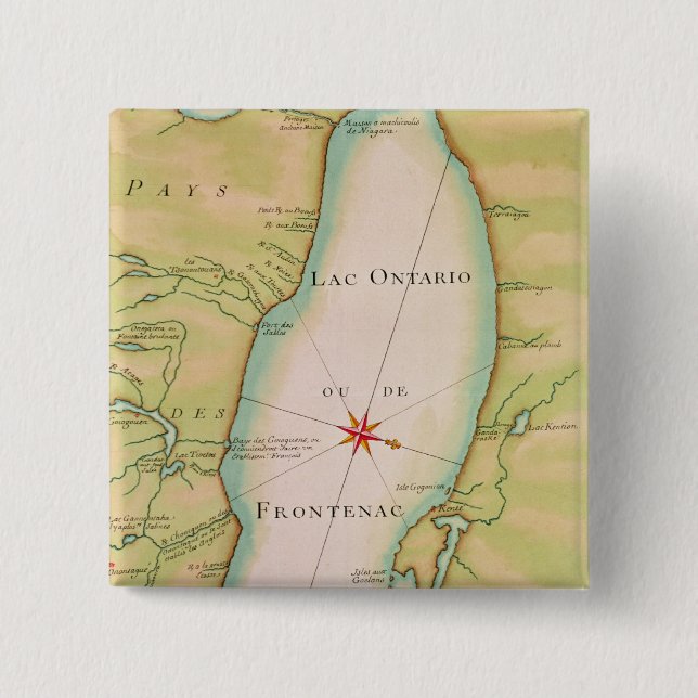 Map of Lake Ontario 15 Cm Square Badge (Front)