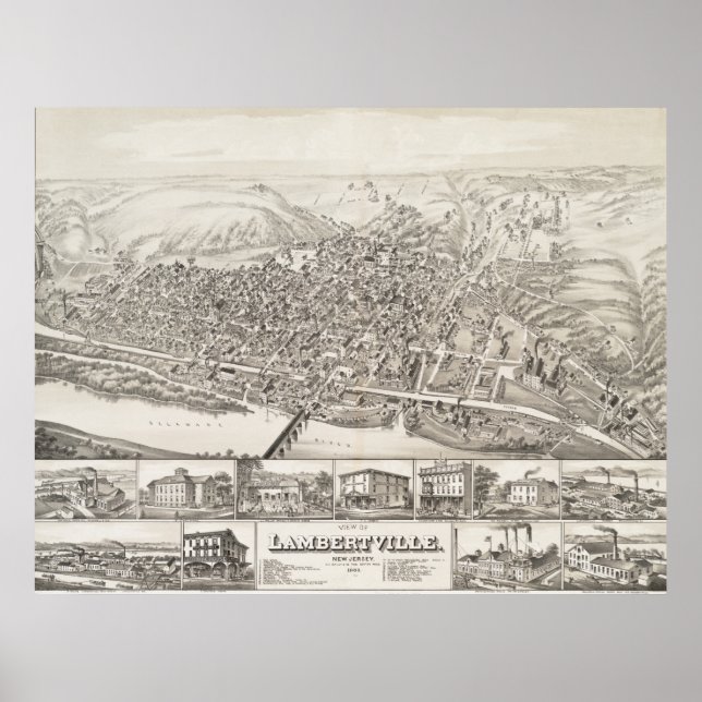 Map of Lambertville, New Jersey in 1883 Poster (Front)
