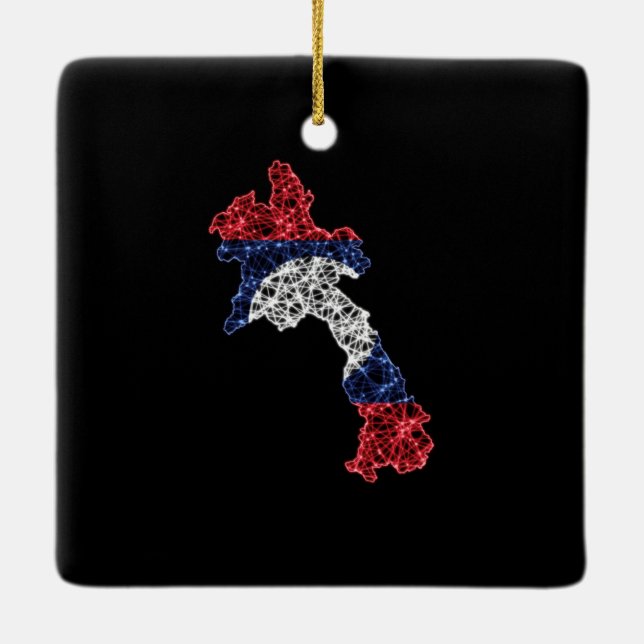 Map of Laos, Polygonal mesh line map Ceramic Ornament (Back)