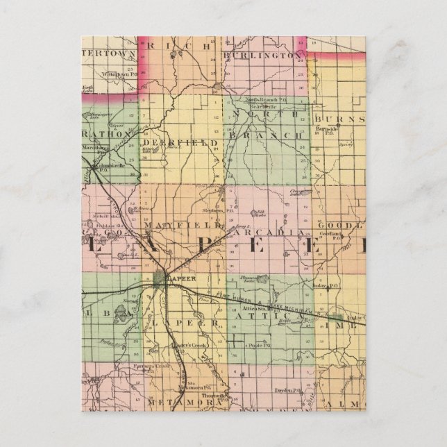Map of Lapeer County, Michigan Postcard (Front)