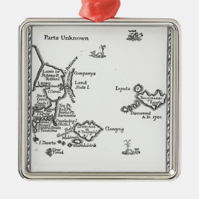 Map of Laputa, Balnibari, Luggnagg Metal Tree Decoration (Front)