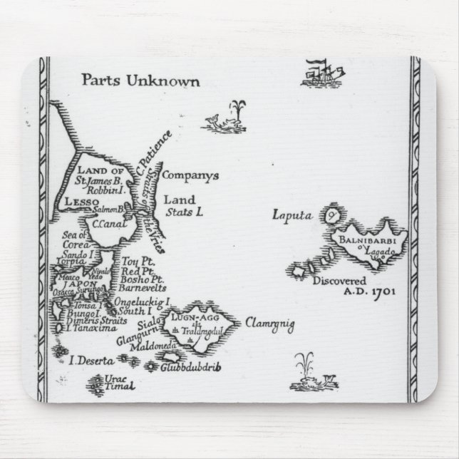 Map of Laputa, Balnibari, Luggnagg Mouse Mat (Front)