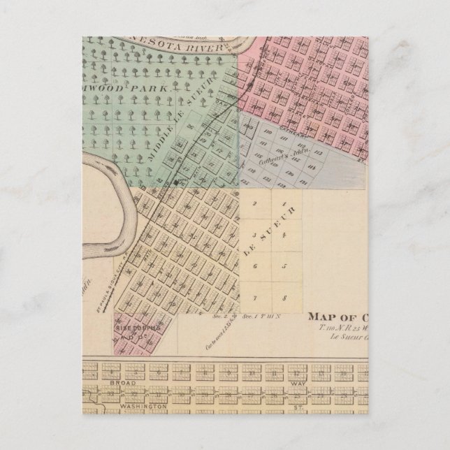 Map of Le Sueur, Map of Cleveland, Minnesota Postcard (Front)