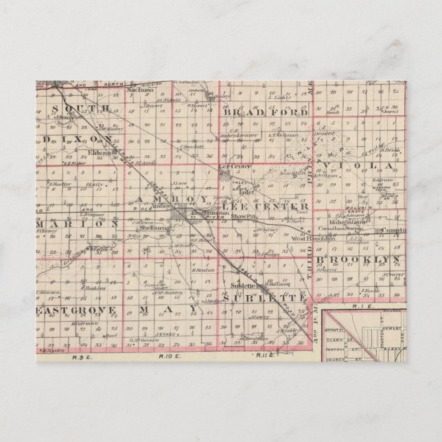 Map of Lee County and Amboy Postcard (Front)