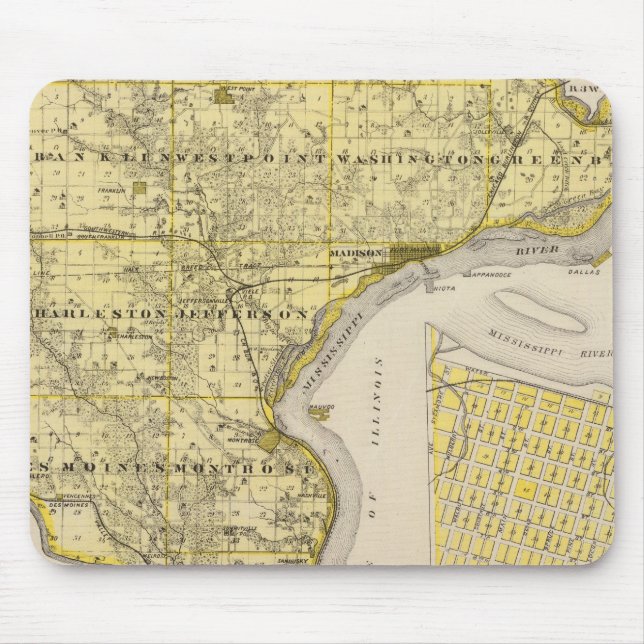 Map of Lee County and Montrose, State of Iowa Mouse Mat (Front)