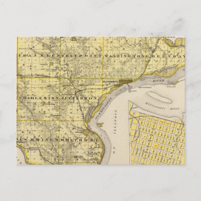 Map of Lee County and Montrose, State of Iowa Postcard (Front)