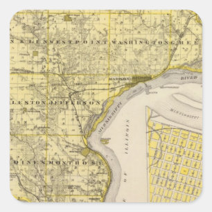 Map of Lee County and Montrose, State of Iowa Square Sticker
