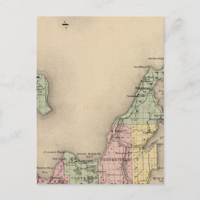 Map of Leelanau County, Michigan Postcard (Front)