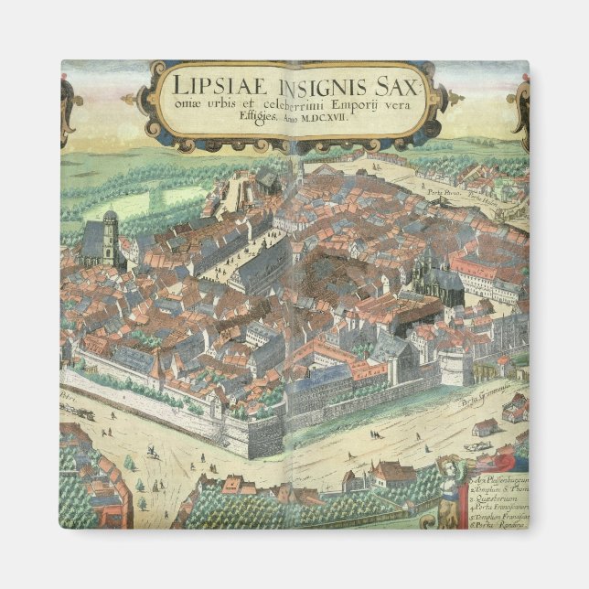 Map of Leipzig, from 'Civitates Orbis Terrarum' by Magnet (Front)