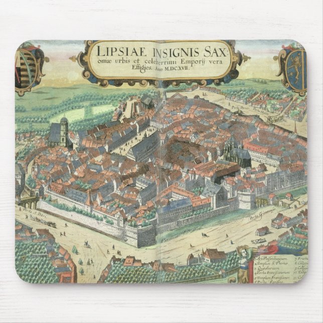 Map of Leipzig, from 'Civitates Orbis Terrarum' by Mouse Mat (Front)