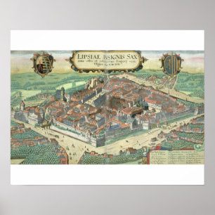 Map of Leipzig, from 'Civitates Orbis Terrarum' by Poster