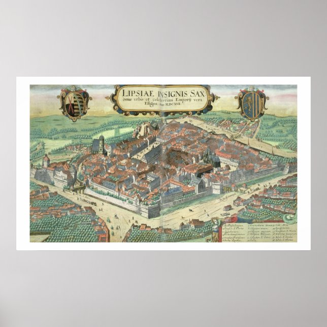 Map of Leipzig, from 'Civitates Orbis Terrarum' by Poster (Front)