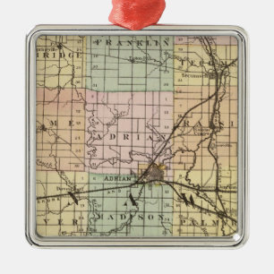 Map of Lenawee County, Michigan Metal Tree Decoration