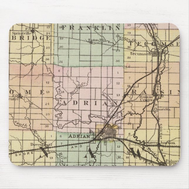 Map of Lenawee County, Michigan Mouse Mat (Front)
