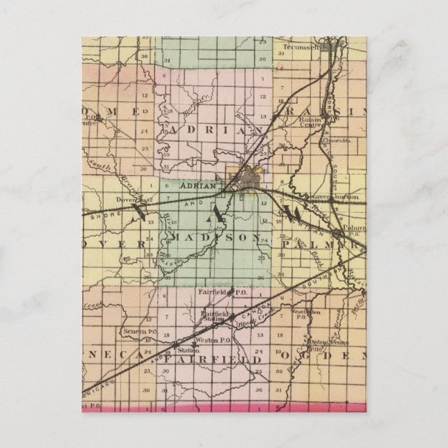 Map of Lenawee County, Michigan Postcard (Front)