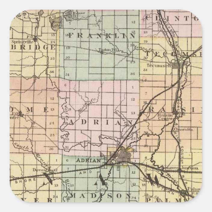 Map of Lenawee County, Michigan Square Sticker | Zazzle.co.uk