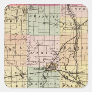 Map of Lenawee County, Michigan Square Sticker