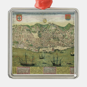 Map of Lisbon, from 'Civitates Orbis Terrarum' by Metal Tree Decoration