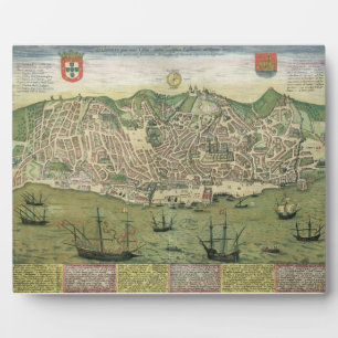 Map of Lisbon, from 'Civitates Orbis Terrarum' by Plaque