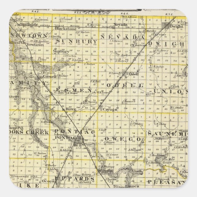 Map of Livingston County and Pontiac Square Sticker (Front)