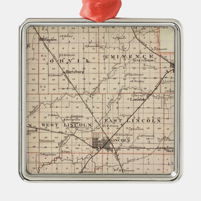 Map of Logan County Metal Tree Decoration (Front)