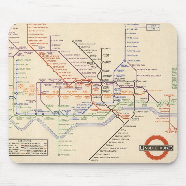 Map of London's Underground Railways Mouse Mat (Front)